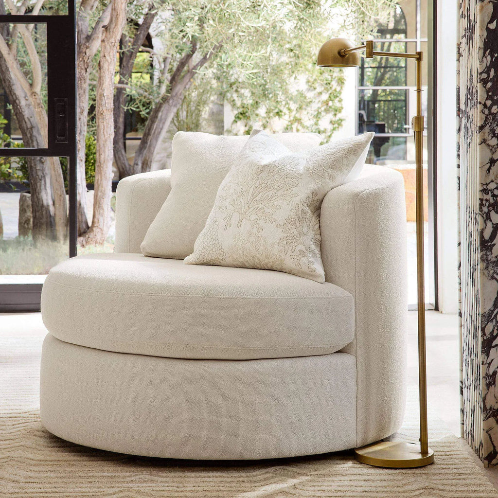 Oversized Circle Swivel Cuddle Chair in Textured Linen-Blend Fabric