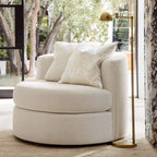 Oversized Circle Swivel Cuddle Chair in Textured Linen-Blend Fabric