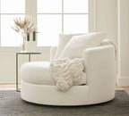Oversized Circle Swivel Cuddle Chair in Textured Linen-Blend Fabric
