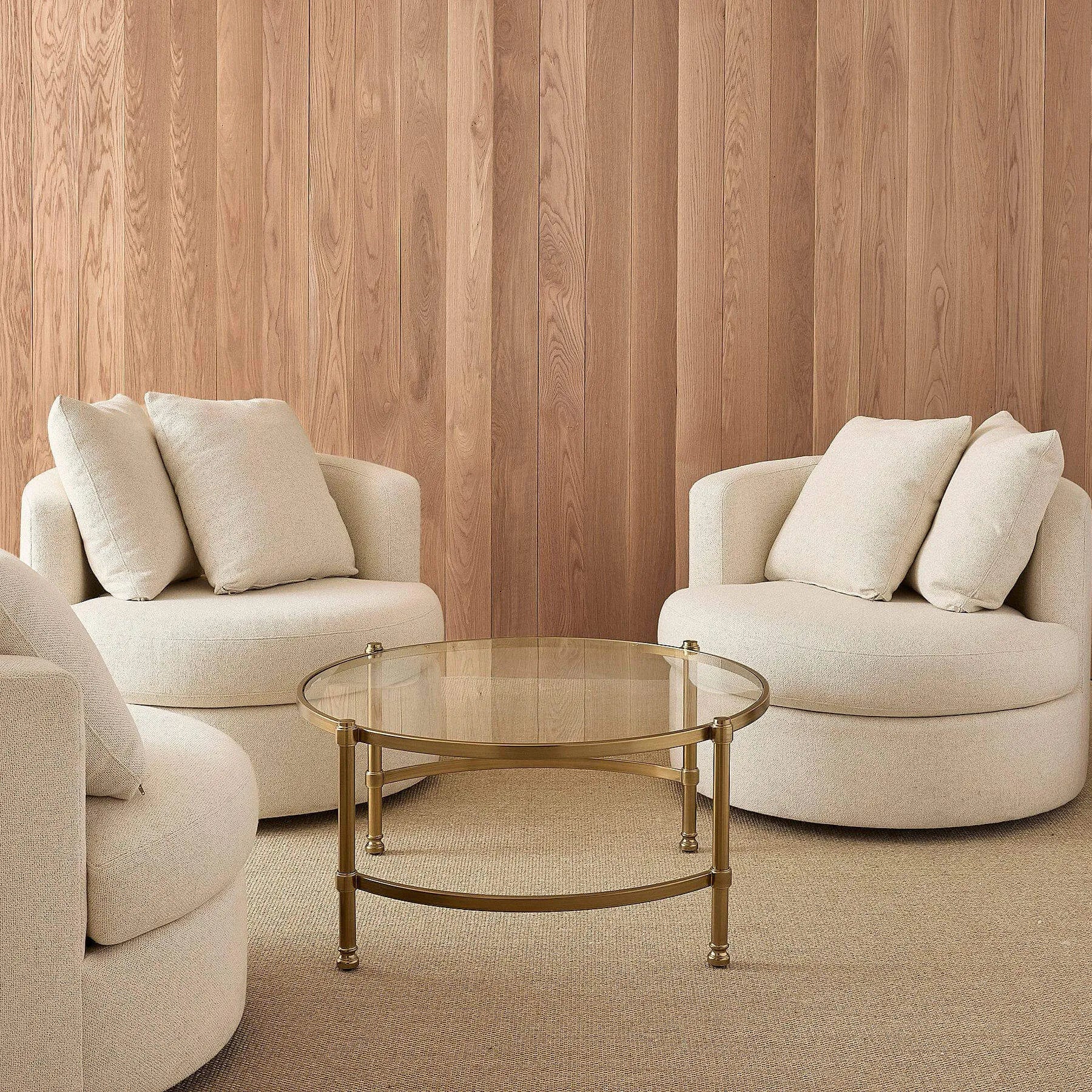 Oversized Circle Swivel Cuddle Chair in Textured Linen-Blend Fabric