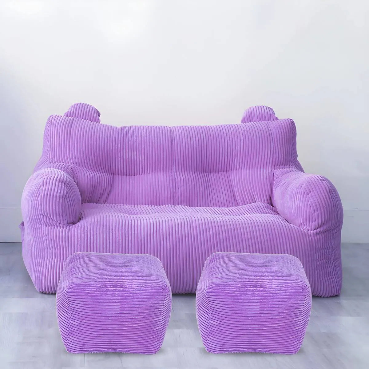 Oversized Corduroy Bean Bag Chair & Ottoman Set with Removable Cover