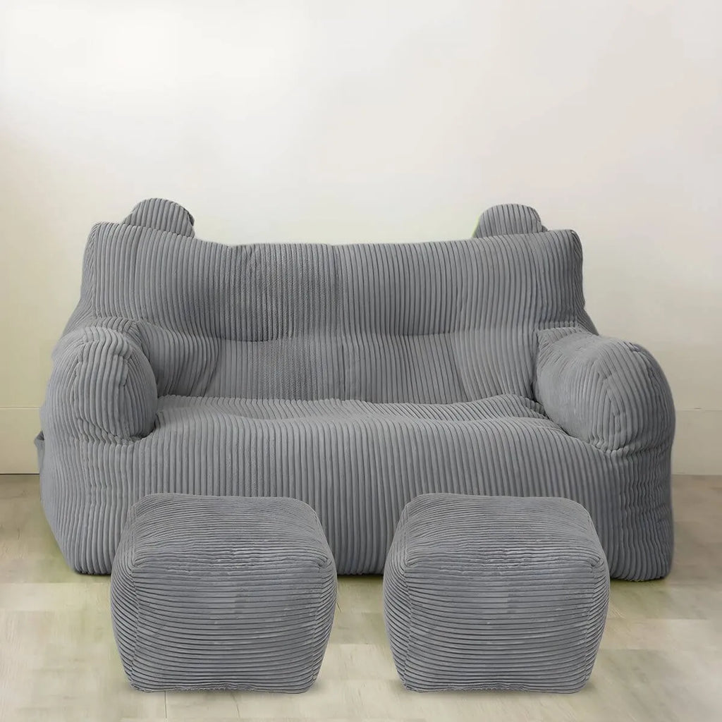 Oversized Corduroy Bean Bag Chair & Ottoman Set with Removable Cover