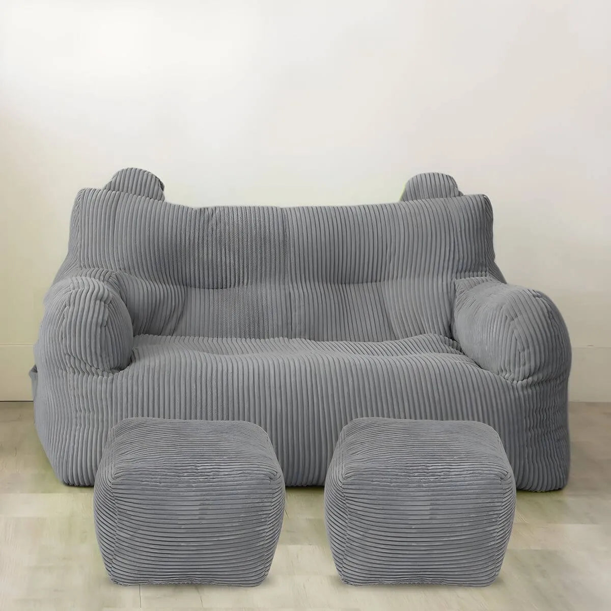 Oversized Corduroy Bean Bag Chair & Ottoman Set with Removable Cover