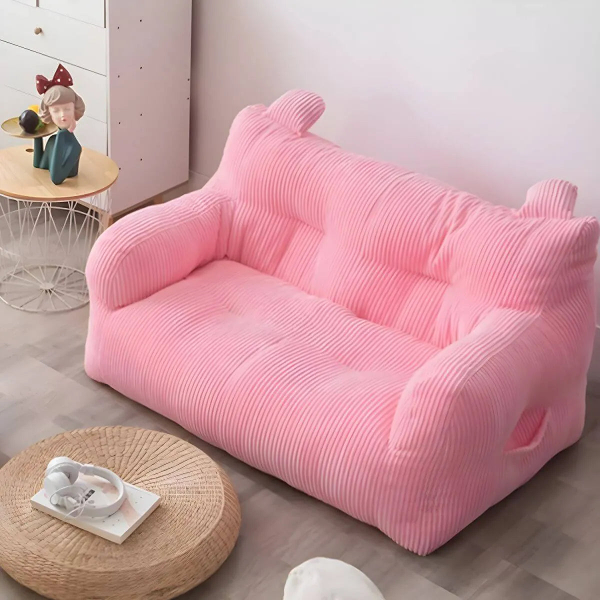 Oversized Corduroy Bean Bag Chair & Ottoman Set with Removable Cover