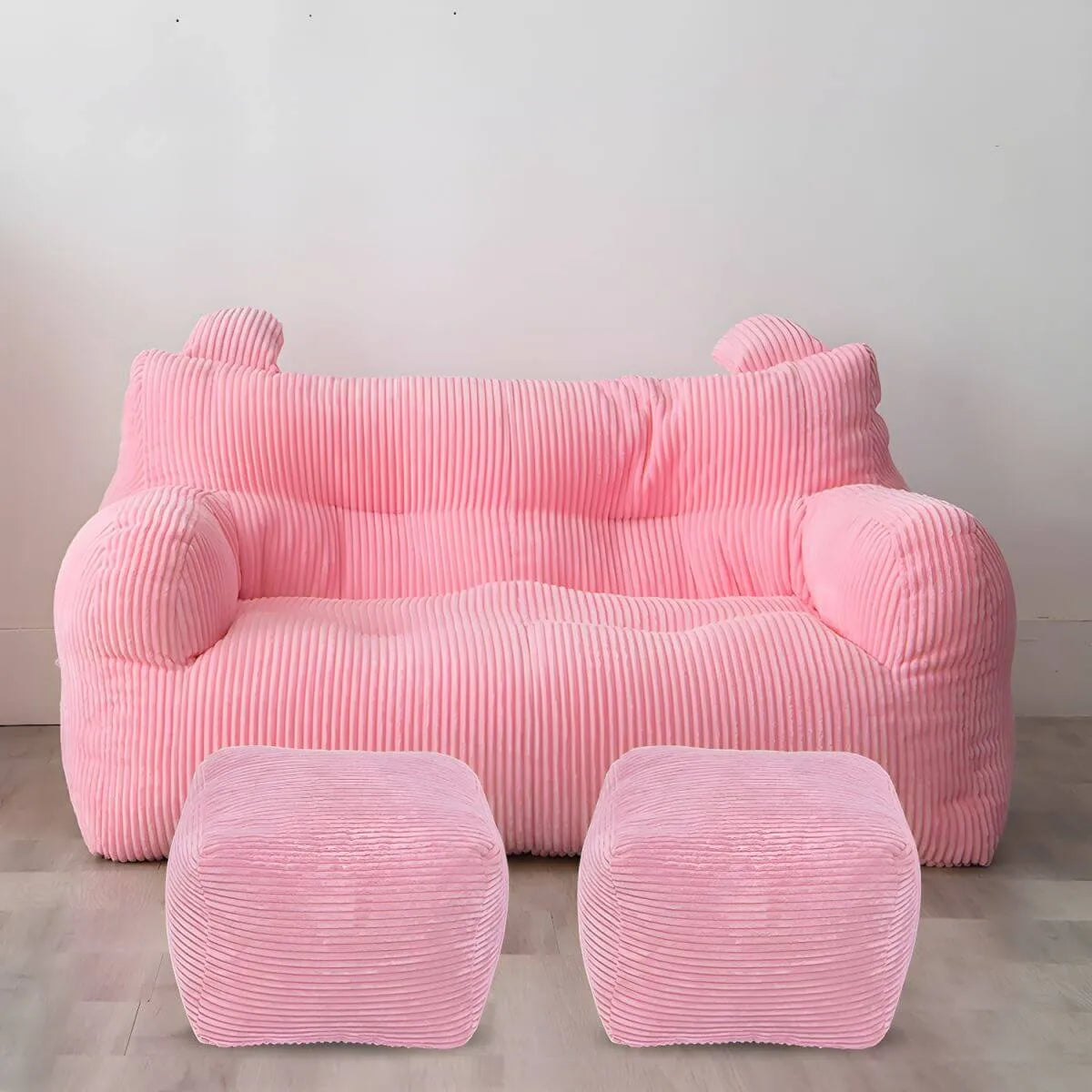 Oversized Corduroy Bean Bag Chair & Ottoman Set with Removable Cover