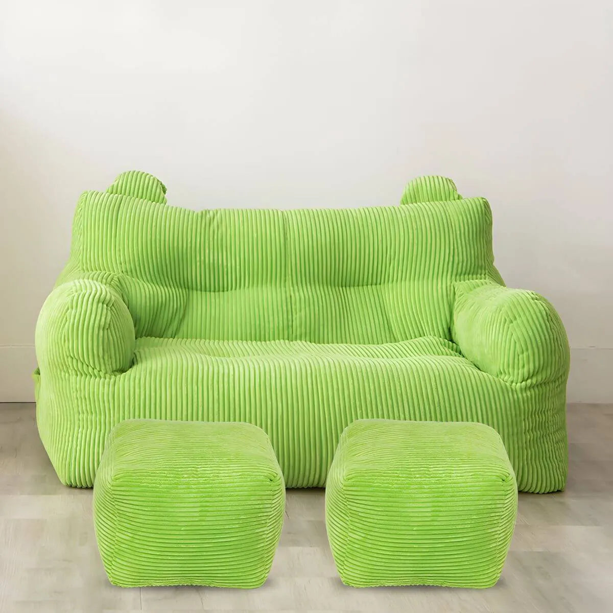 Oversized Corduroy Bean Bag Chair & Ottoman Set with Removable Cover
