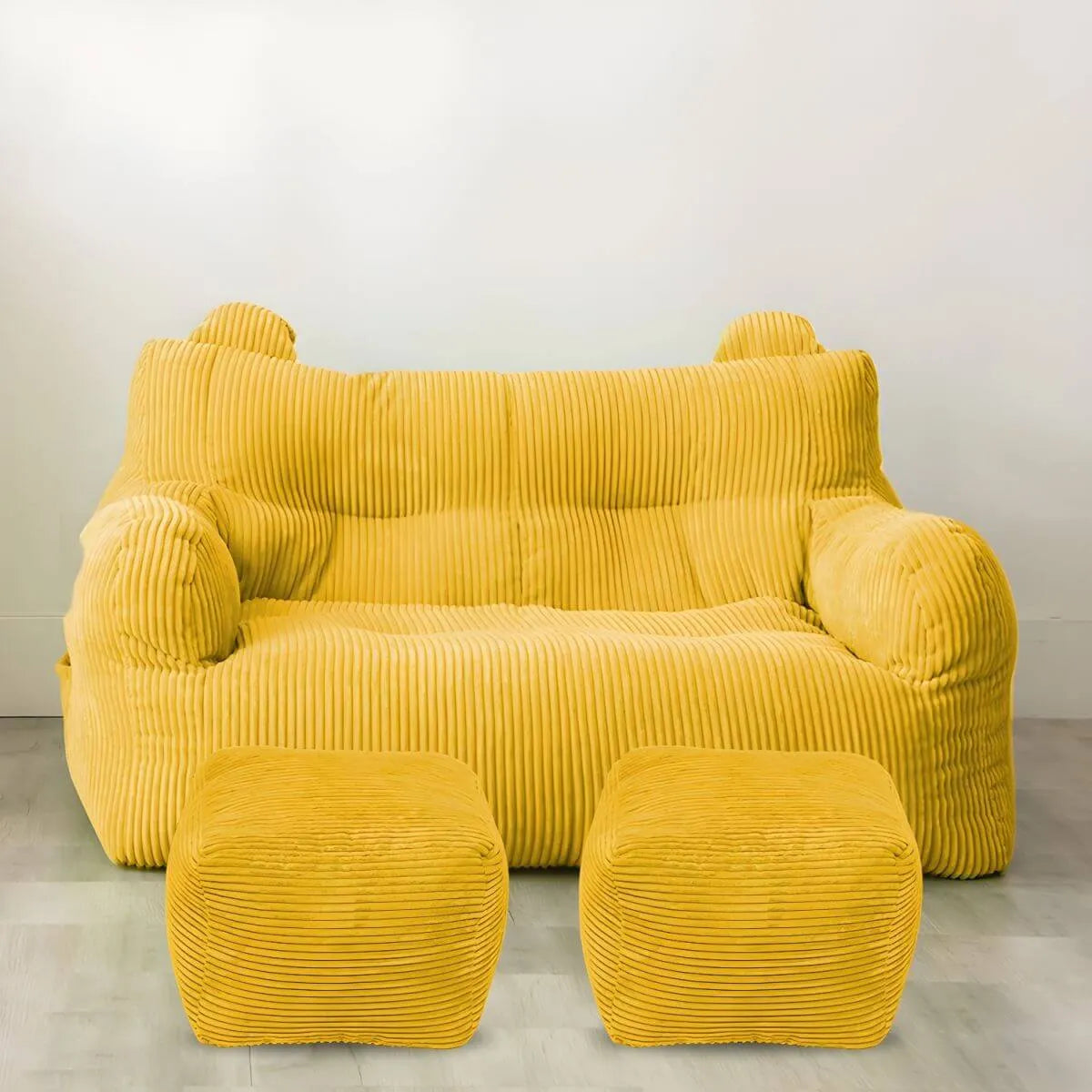 Oversized Corduroy Bean Bag Chair & Ottoman Set with Removable Cover