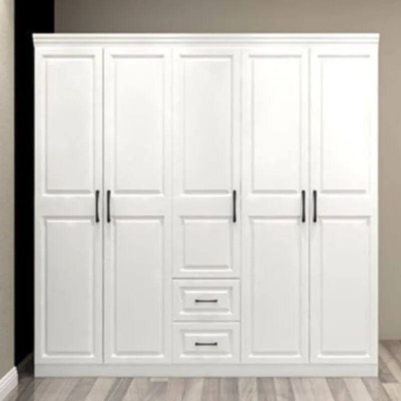 Paneled Bedroom Wardrobe Armoire With Drawers and Soft-Close Doors