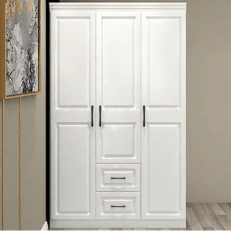 Paneled Bedroom Wardrobe Armoire With Drawers and Soft-Close Doors