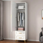 Paneled White Wardrobe Armoire With Gold Legs And Soft-Close