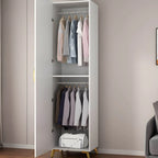 Paneled White Wardrobe Armoire With Gold Legs And Soft-Close