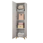 Paneled White Wardrobe Armoire With Gold Legs And Soft-Close