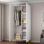 Paneled White Wardrobe Armoire With Gold Legs And Soft-Close