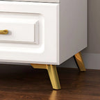 Paneled White Wardrobe Armoire With Gold Legs And Soft-Close