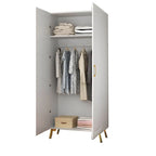 Paneled White Wardrobe Armoire With Gold Legs And Soft-Close