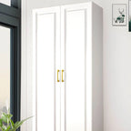 Paneled White Wardrobe Armoire With Gold Legs And Soft-Close