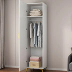 Paneled White Wardrobe Armoire With Gold Legs And Soft-Close