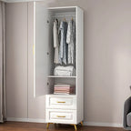 Paneled White Wardrobe Armoire With Gold Legs And Soft-Close