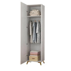 Paneled White Wardrobe Armoire With Gold Legs And Soft-Close