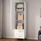 Paneled White Wardrobe Armoire With Gold Legs And Soft-Close
