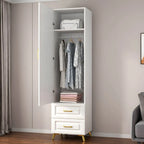 Paneled White Wardrobe Armoire With Gold Legs And Soft-Close