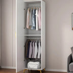 Paneled White Wardrobe Armoire With Gold Legs And Soft-Close