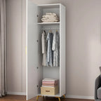 Paneled White Wardrobe Armoire With Gold Legs And Soft-Close