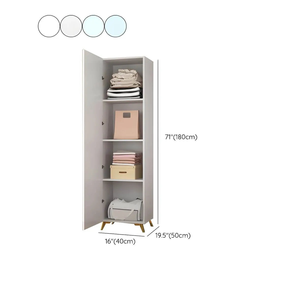 Paneled White Wardrobe Armoire With Gold Legs And Soft-Close Dimensions