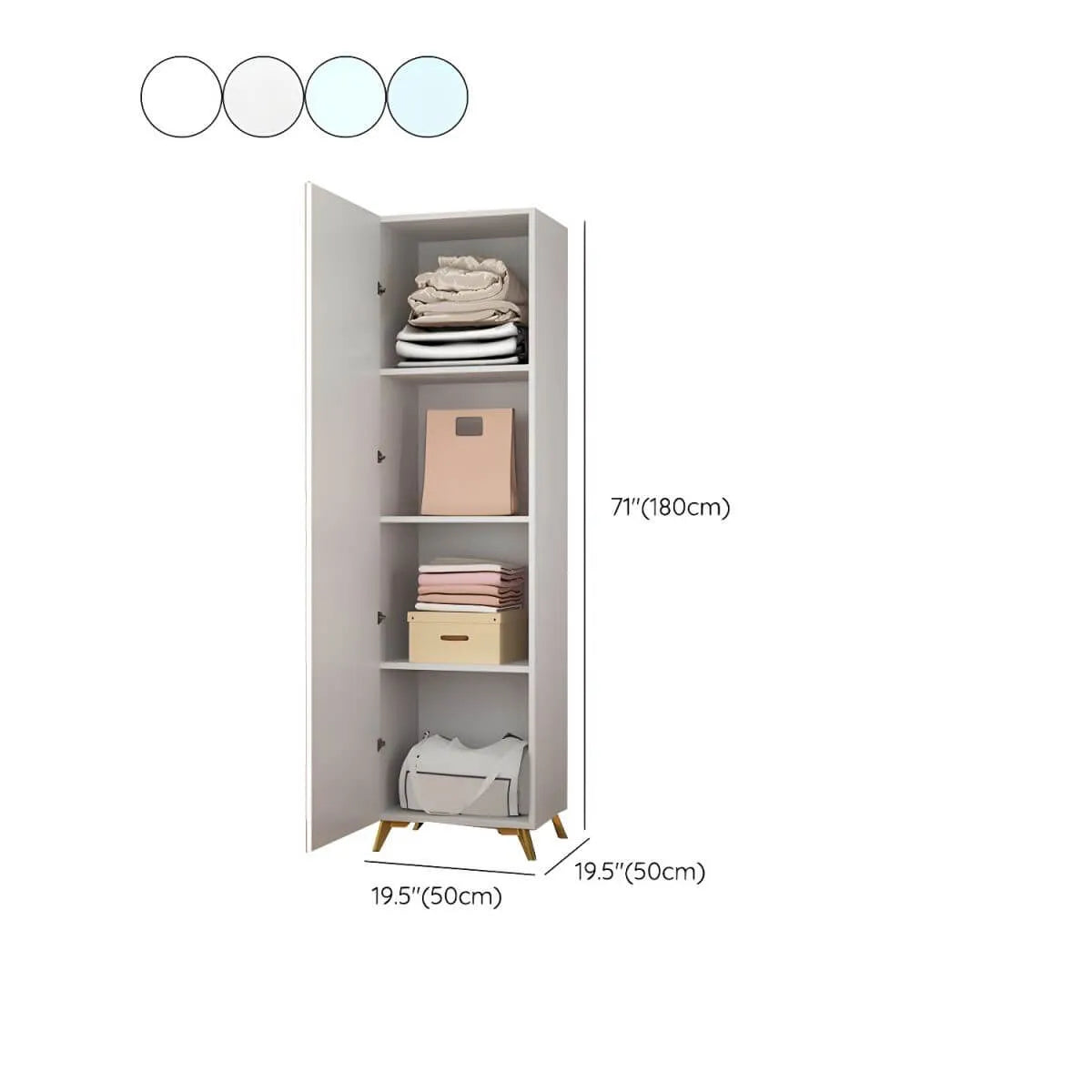 Paneled White Wardrobe Armoire With Gold Legs And Soft-Close Dimensions