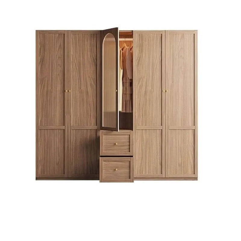 Paneled Wood Wardrobe Wall Armoire With Fluted Glass Storage