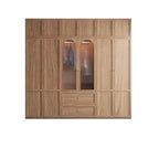 Paneled Wood Wardrobe Wall Armoire With Fluted Glass Storage