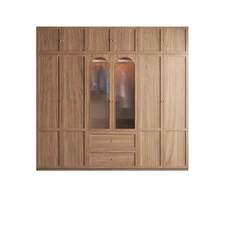 Paneled Wood Wardrobe Wall Armoire With Fluted Glass Storage