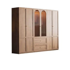 Paneled Wood Wardrobe Wall Armoire With Fluted Glass Storage