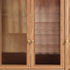 Paneled Wood Wardrobe Wall Armoire With Fluted Glass Storage