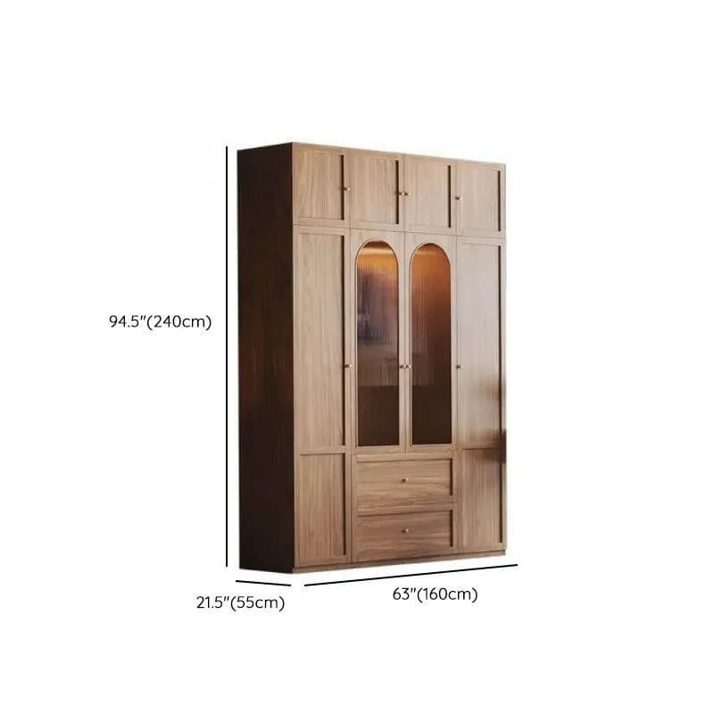 Paneled Wood Wardrobe Wall Armoire With Fluted Glass Storage Dimensions