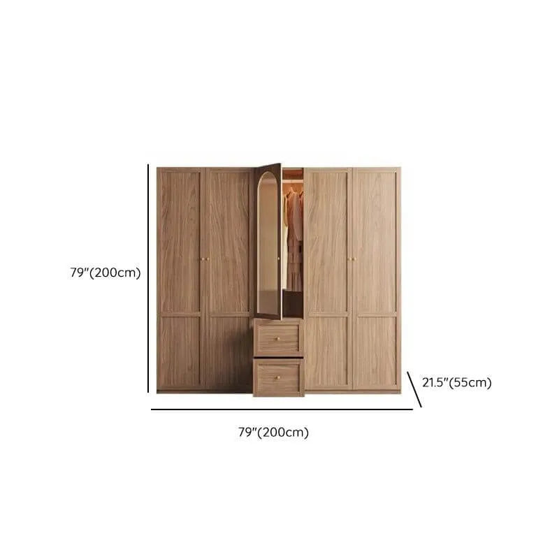 Paneled Wood Wardrobe Wall Armoire With Fluted Glass Storage Dimensions