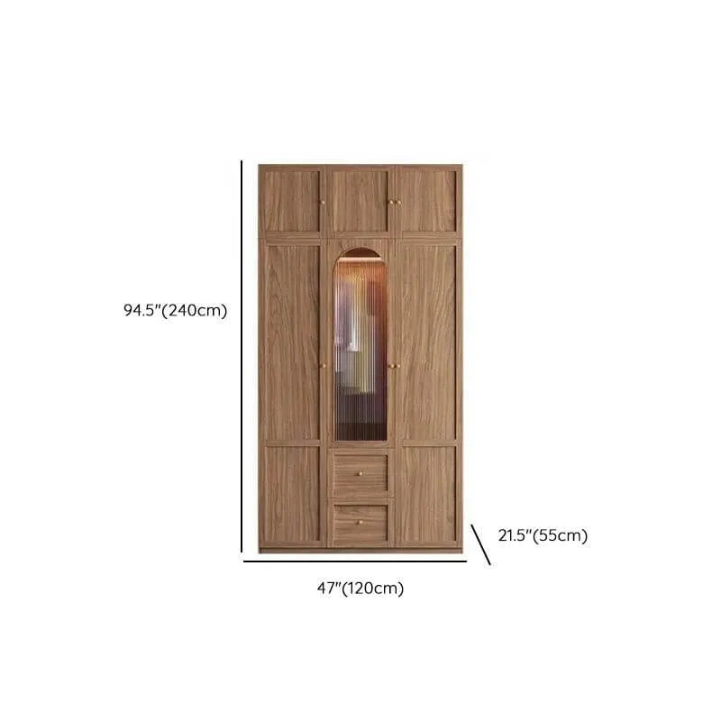 Paneled Wood Wardrobe Wall Armoire With Fluted Glass Storage Dimensions