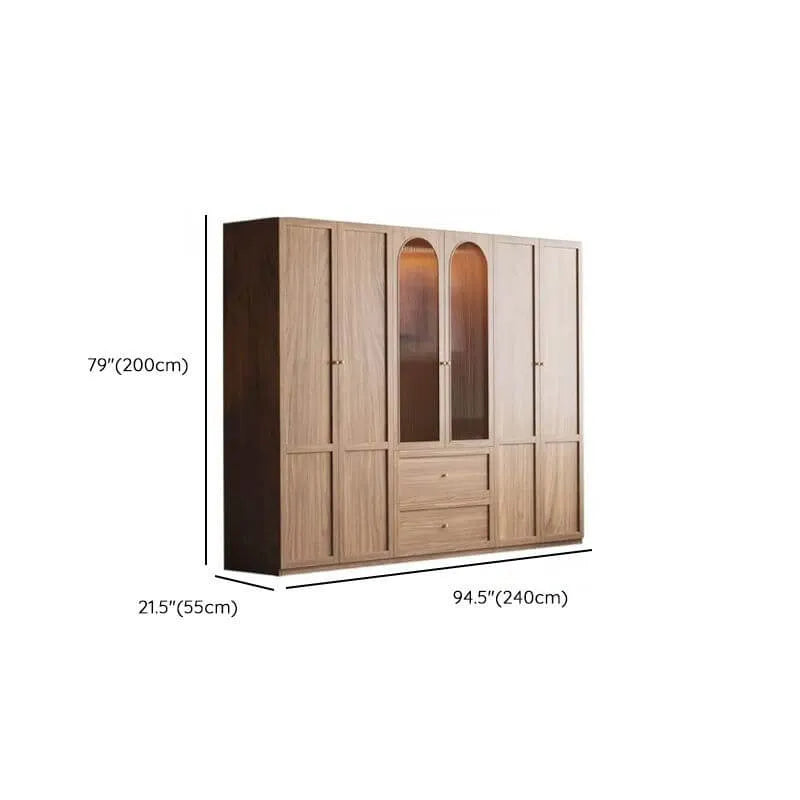 Paneled Wood Wardrobe Wall Armoire With Fluted Glass Storage Dimensions