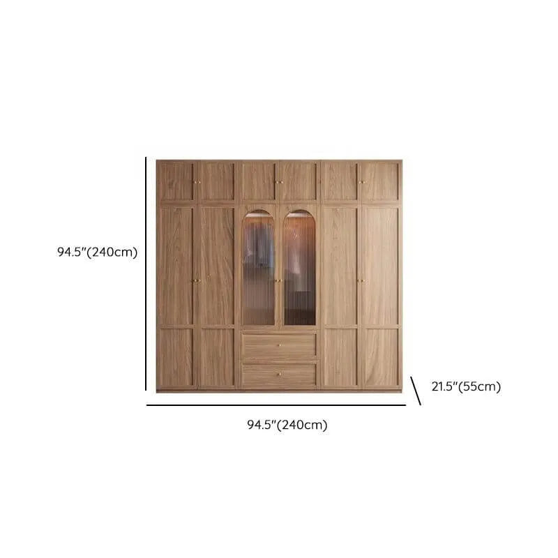 Paneled Wood Wardrobe Wall Armoire With Fluted Glass Storage Dimensions