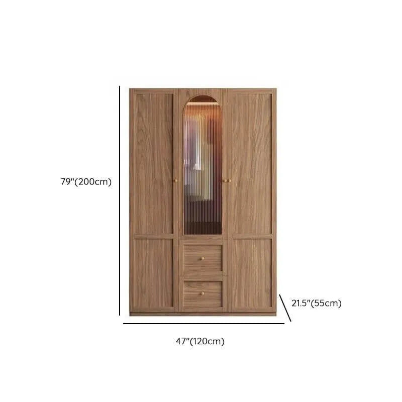 Paneled Wood Wardrobe Wall Armoire With Fluted Glass Storage Dimensions