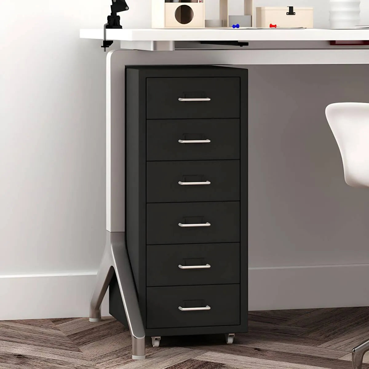Pastel Steel Mobile File Cabinet With Casters and Vertical Storage