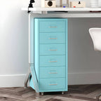 Pastel Steel Mobile File Cabinet With Casters and Vertical Storage