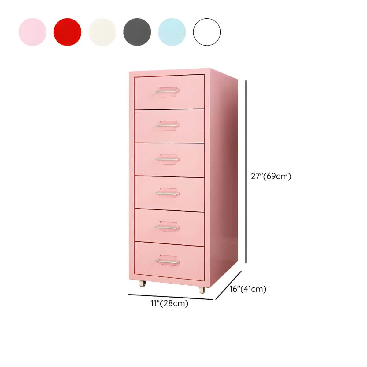Pastel Steel Mobile File Cabinet With Casters and Vertical Storage Dimensions