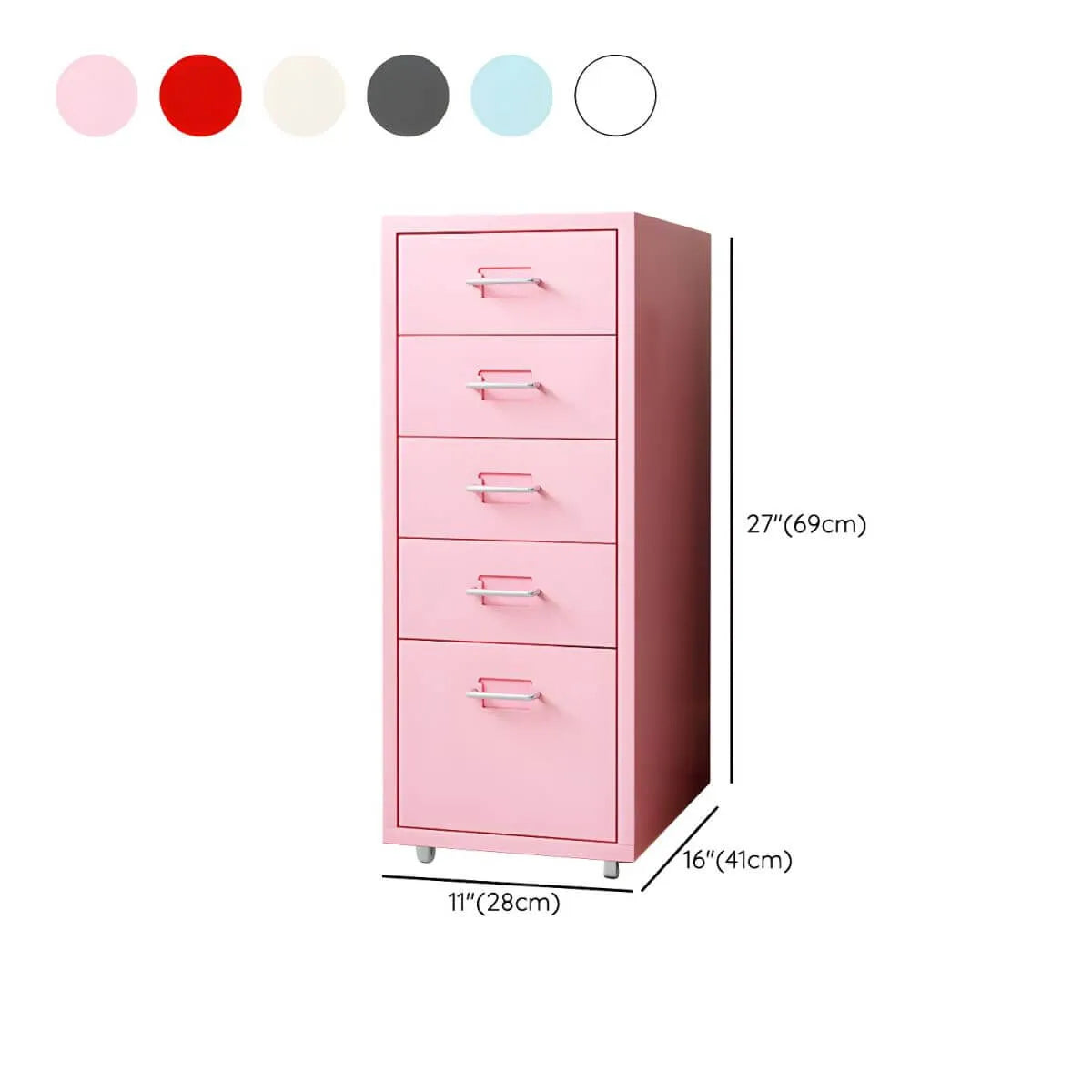 Pastel Steel Mobile File Cabinet With Casters and Vertical Storage Dimensions