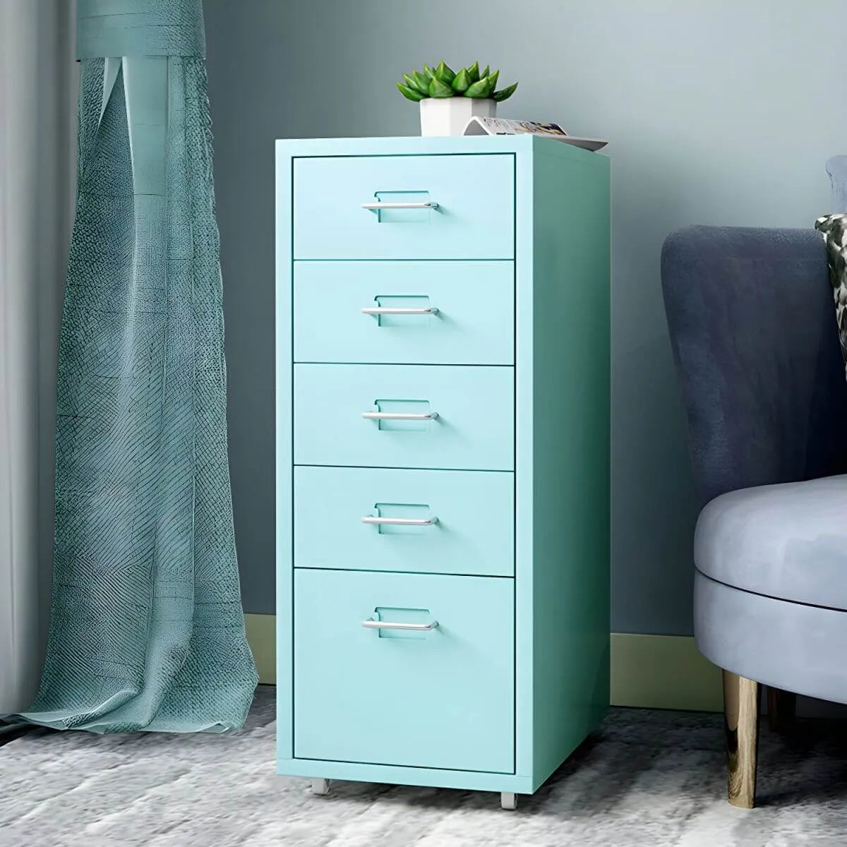 Pastel Steel Mobile File Cabinet With Casters and Vertical Storage Main Product Image