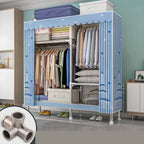 Patterned Curtain Metal Wardrobe Armoire With Multi-Zone Storage