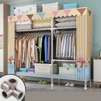 Patterned Curtain Metal Wardrobe Armoire With Multi-Zone Storage