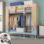 Patterned Curtain Metal Wardrobe Armoire With Multi-Zone Storage