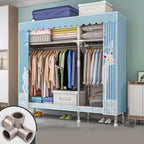 Patterned Curtain Metal Wardrobe Armoire With Multi-Zone Storage