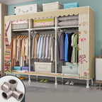 Patterned Curtain Metal Wardrobe Armoire With Multi-Zone Storage